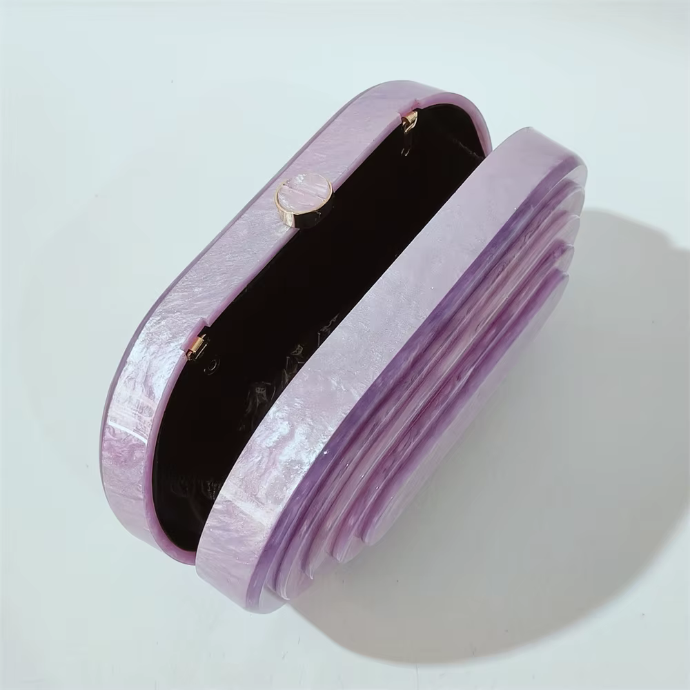 Violet petit paillettes fait à la main Pro Cocktail semi-cercle acrylique Streamer couches sac à main sac à main célébrité fête soirée sac de plage