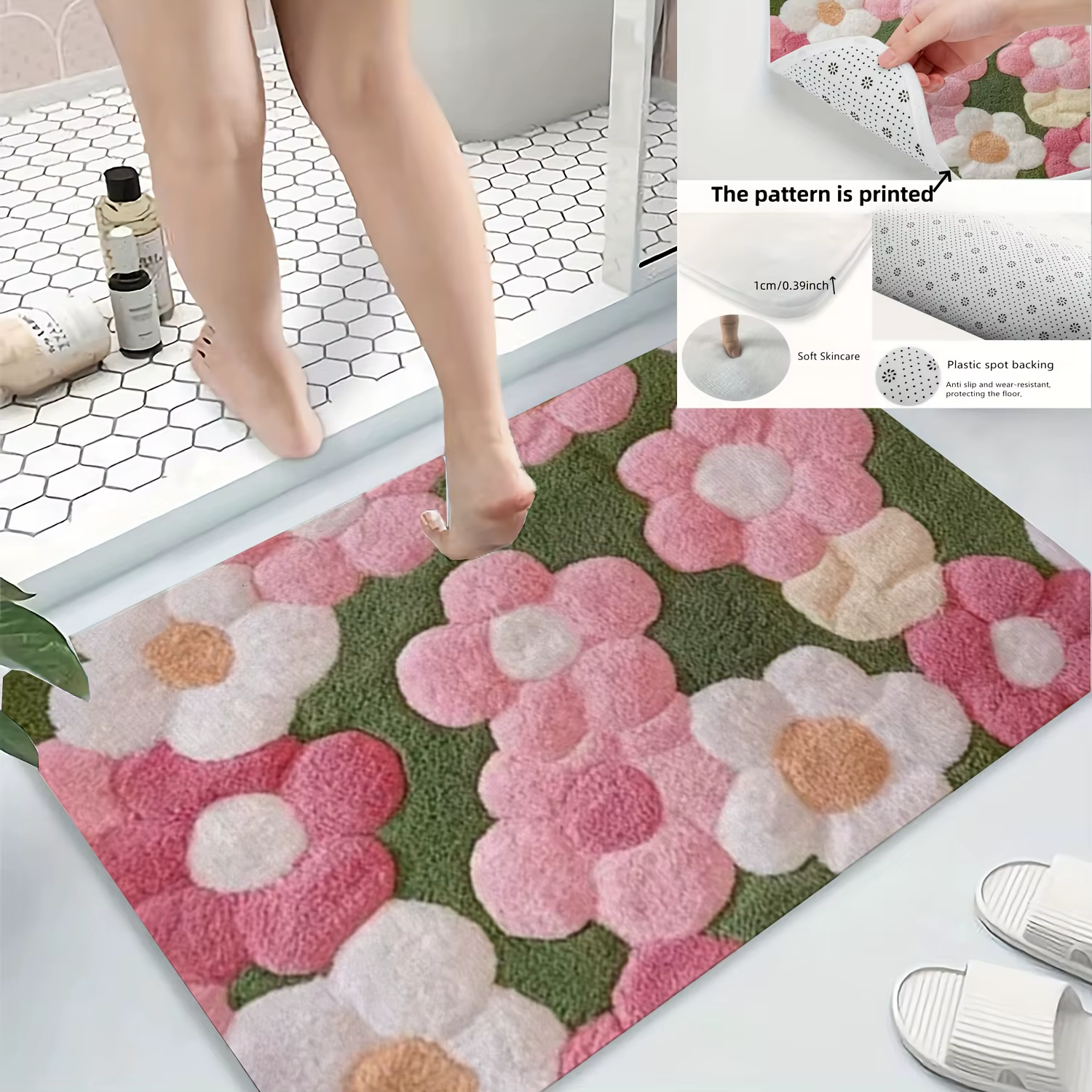 Tapis de bain floral vibrant – Tapis ultra doux, à séchage rapide et antidérapant pour salle de bain, cuisine et entrée, cadeau de pendaison de crémaillère idéal