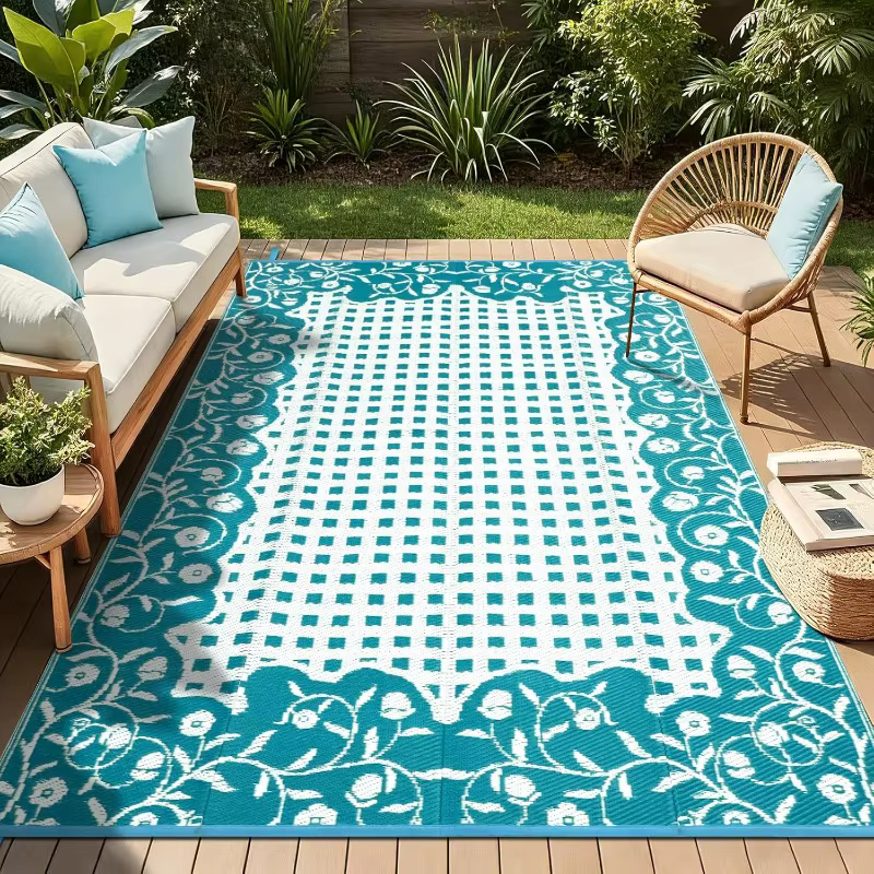 Tapis d'extérieur à imprimé floral bohème