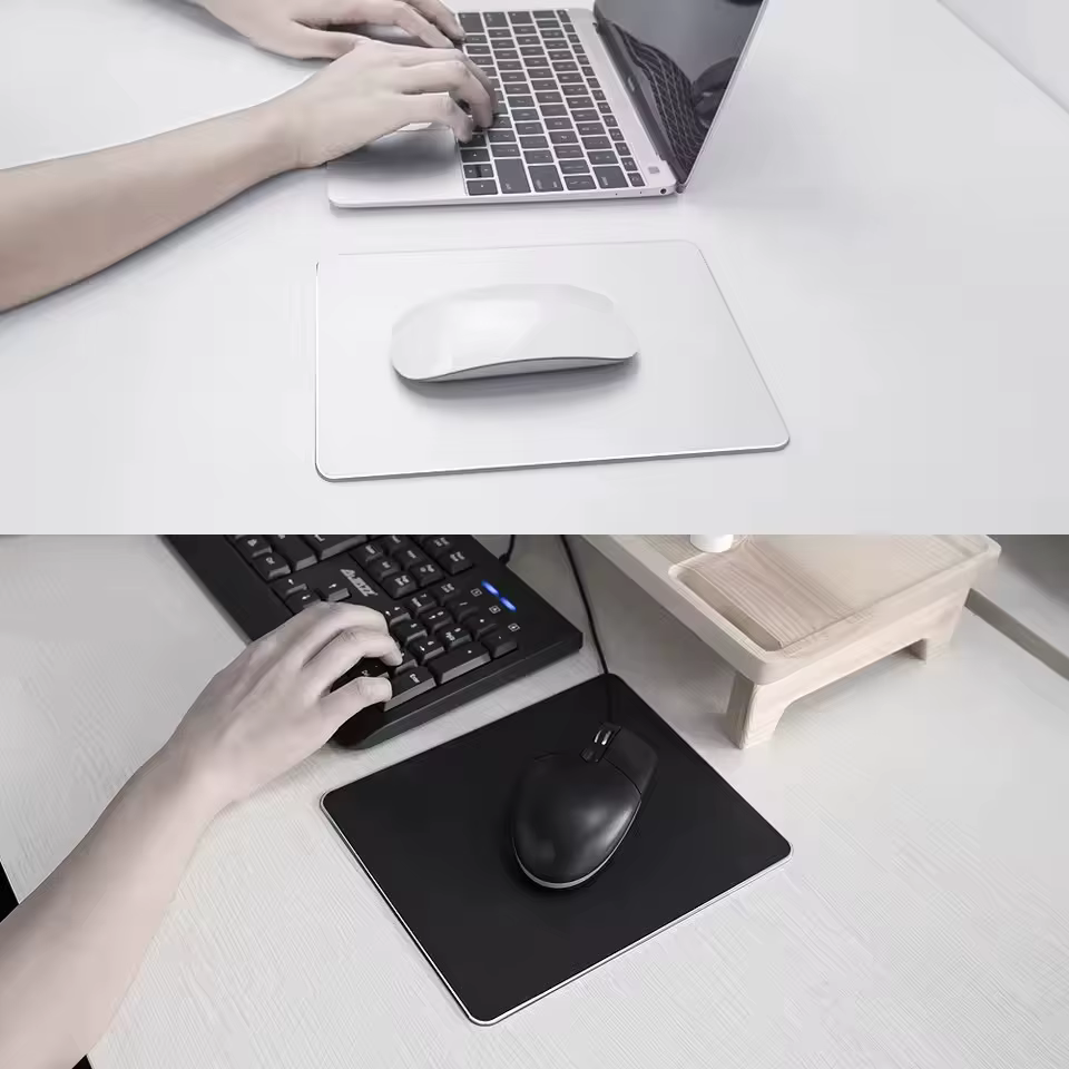 Tapis de souris en métal aluminium, fin, lisse, mat, antidérapant, imperméable, contrôle rapide et précis, pour le bureau et la maison
