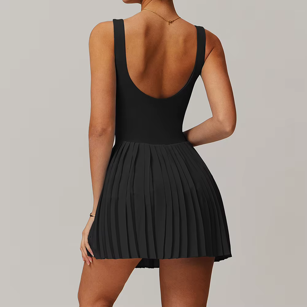 Combinaison de yoga anti-absorbe ouissement pour femme, jupe de tennis, robe de sport plissée à poche trempée, ensemble de course et de fitness, astronomique, nu
