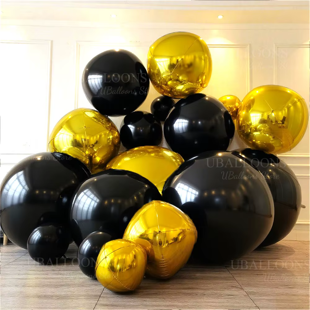 Grands ballons en aluminium noir 4D 10 22 32 50 70 pouces, ballons ronds noirs 4D pour anniversaire, mariage, décor de fête du nouvel an