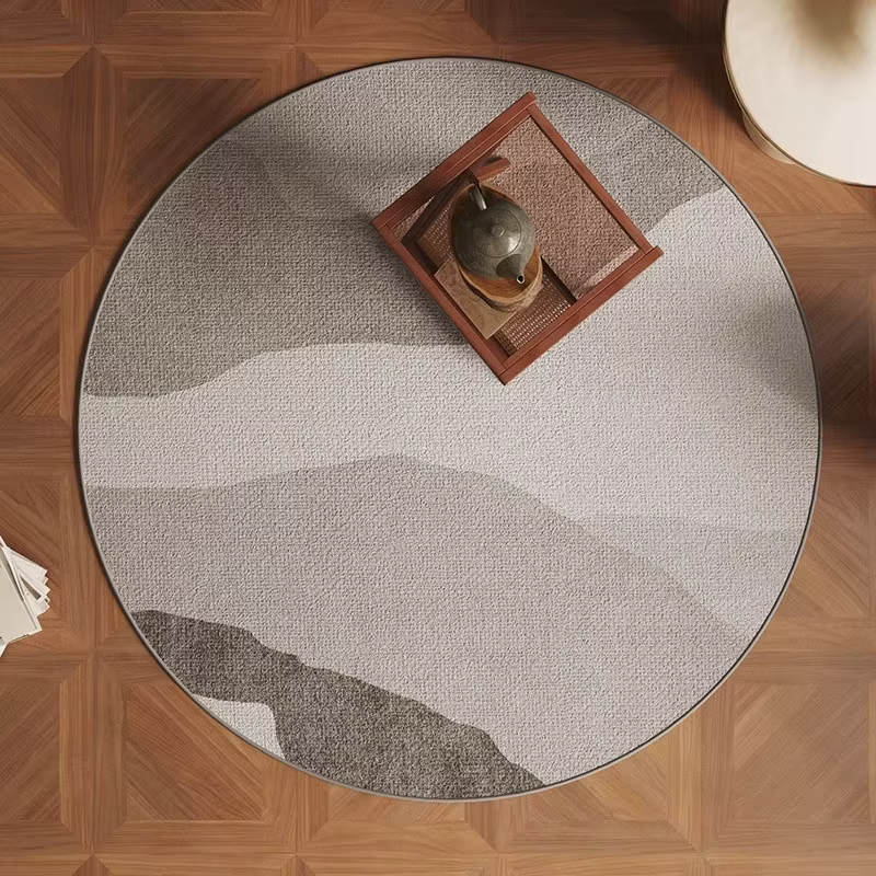 Tapis rond de style zen en bambou et encre chinoise