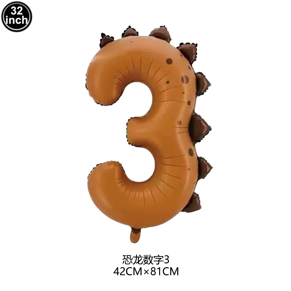 Ballon dinosaure de 32 pouces, ballons numérotés dinosaure pour garçons de 1 à 3 ans, décoration de fête sur le thème du dinosaure, ballon en aluminium pour baby shower