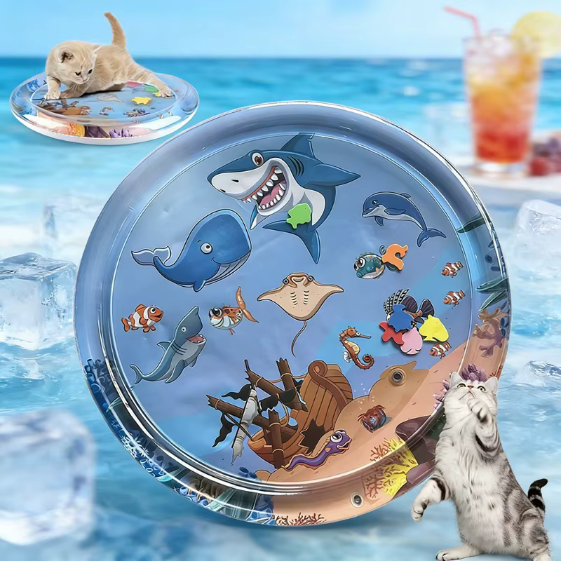 Tapis de jeu aquatique pour animaux de compagnie, tapis sensoriel aquatique pour chat, tapis de jeu absorbant l'eau pour bébé, tapis de ramper avec anneau de natation, jouets pour chat épaissis