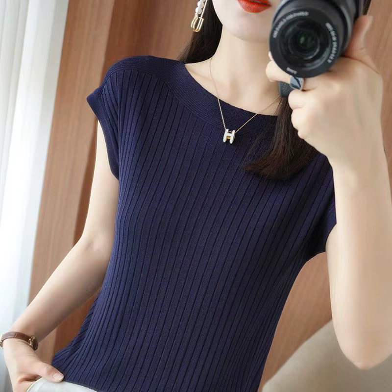 Vêtements pour femmes élégant tout-match couleur unie glace soie T-shirt 2023 été femme coréenne simplicité ample à manches courtes hauts