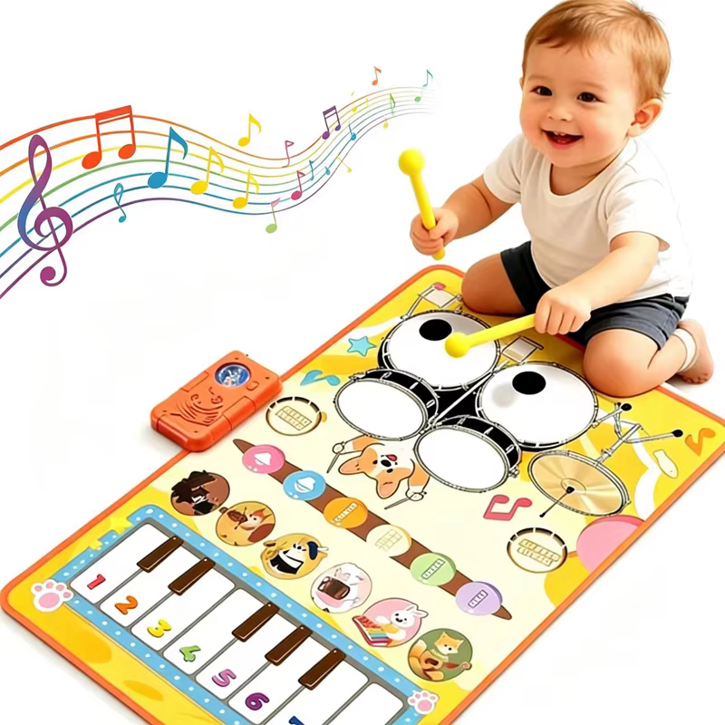 Tapis musical pour bébé, piano, batterie, instruments éducatifs, clavier musical, tapis de jeu, jouets d'apprentissage pour garçon, fille, tout-petit, cadeau