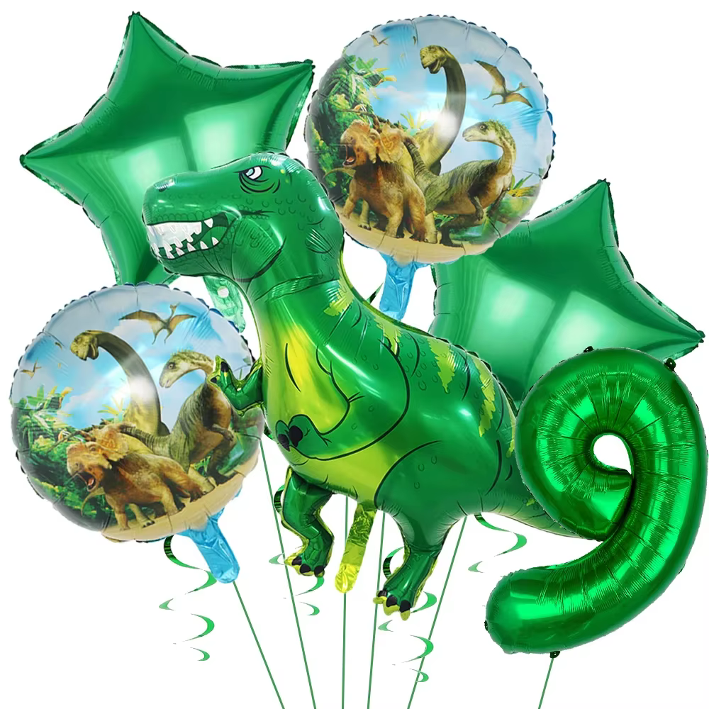 Ballons Dinosaures Joyeux Anniversaire Kit de Ballons en Aluminium Chiffres et Étoiles Dinosaures Idéal pour Décorer les Fêtes sur le Thème de la Jungle Jouets