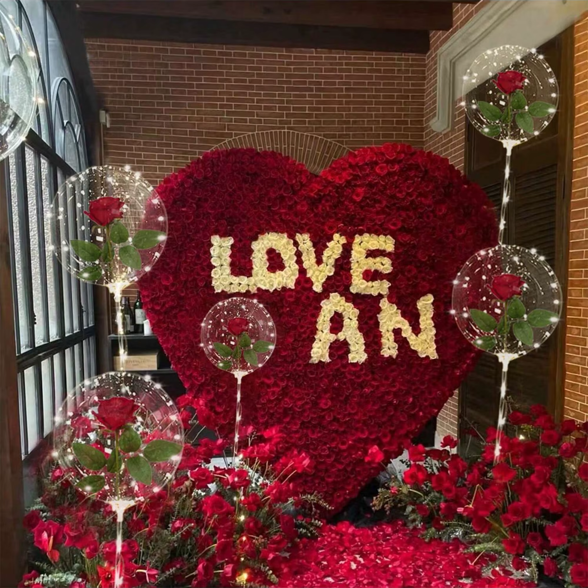Bouquet de roses lumineuses LED, ballon transparent en forme de vague, idéal pour les mariages, les anniversaires, les fêtes de la Saint-Valentin, les enterrements de vie de jeune fille