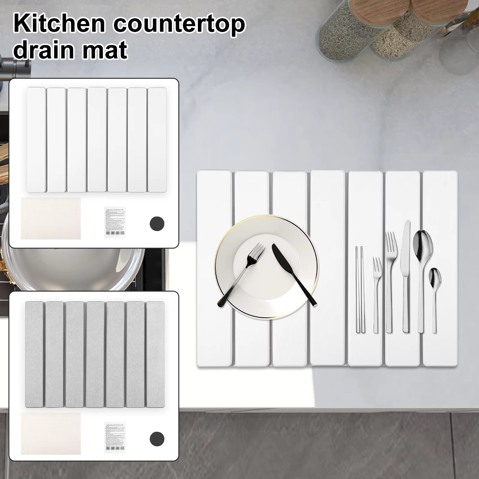 Tapis de séchage en pierre pliable, antidérapant, réutilisable, pour vaisselle, drainage, ustensiles de cuisine polyvalents