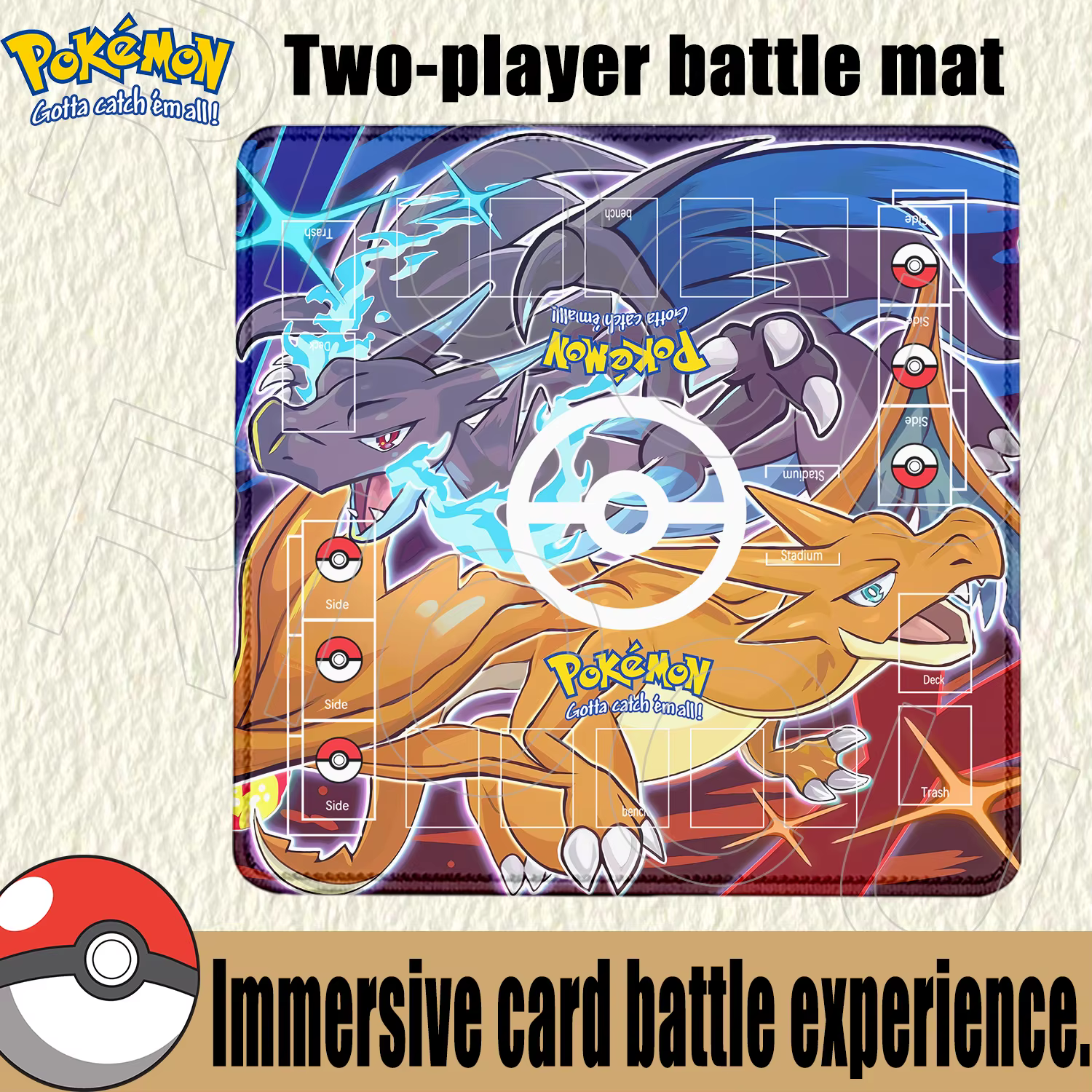 Tapis de bureau pour cartes de jeu Pokemon, accessoires pour cartes de jeu doubles, tapis de combat Sylveon Charizard PTCG, tapis de souris Anime, tapis de table 60x60cm