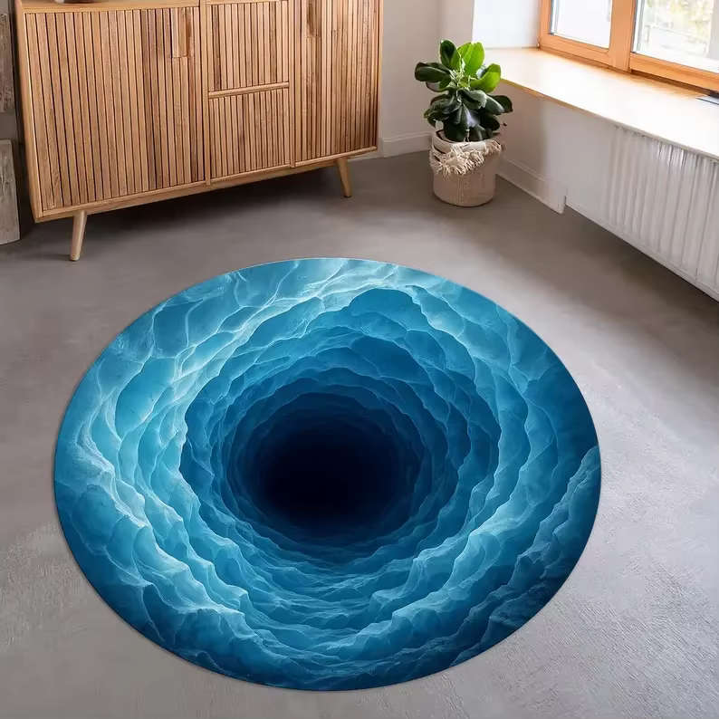 Tapis rond marron Ondes de l'océan