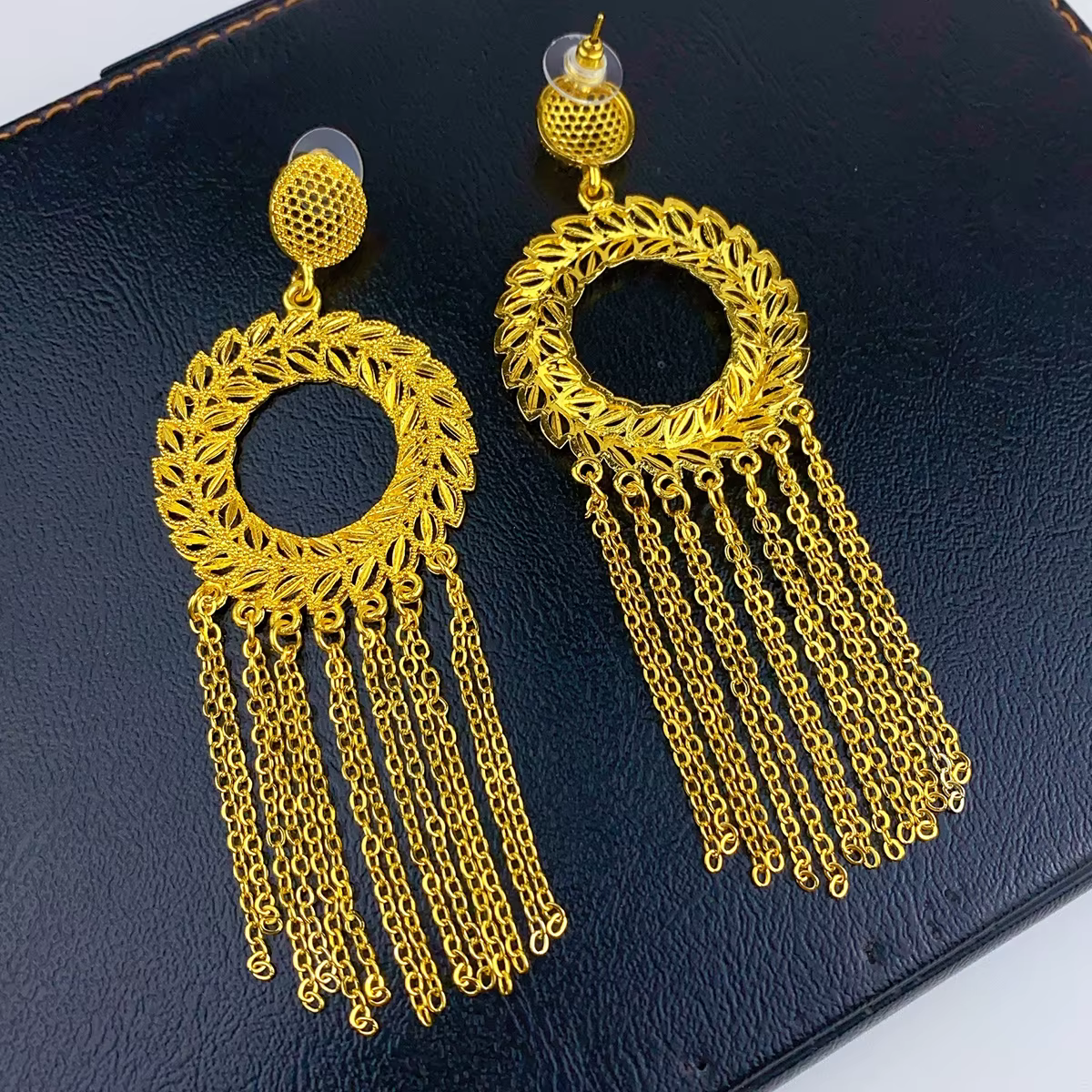 Boucles d'oreilles indiennes pour femmes, boucles d'oreilles pendantes à pampilles, plaquées or 24 carats, boucles d'oreilles de fête africaine de dubaï, accessoire pour cadeaux de mariage