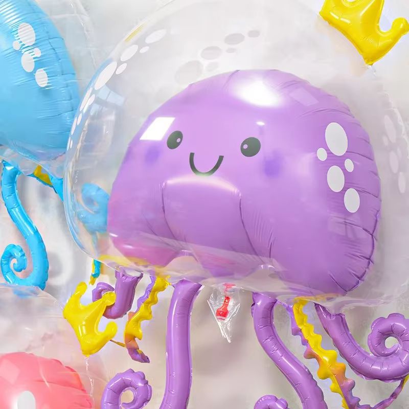 Ballon Méduse de dessin animé, créatures sous-marines, ballon d'anniversaire pour enfants, ballon d'anniversaire sirène fille garçon, ballon méduse pour baby shower