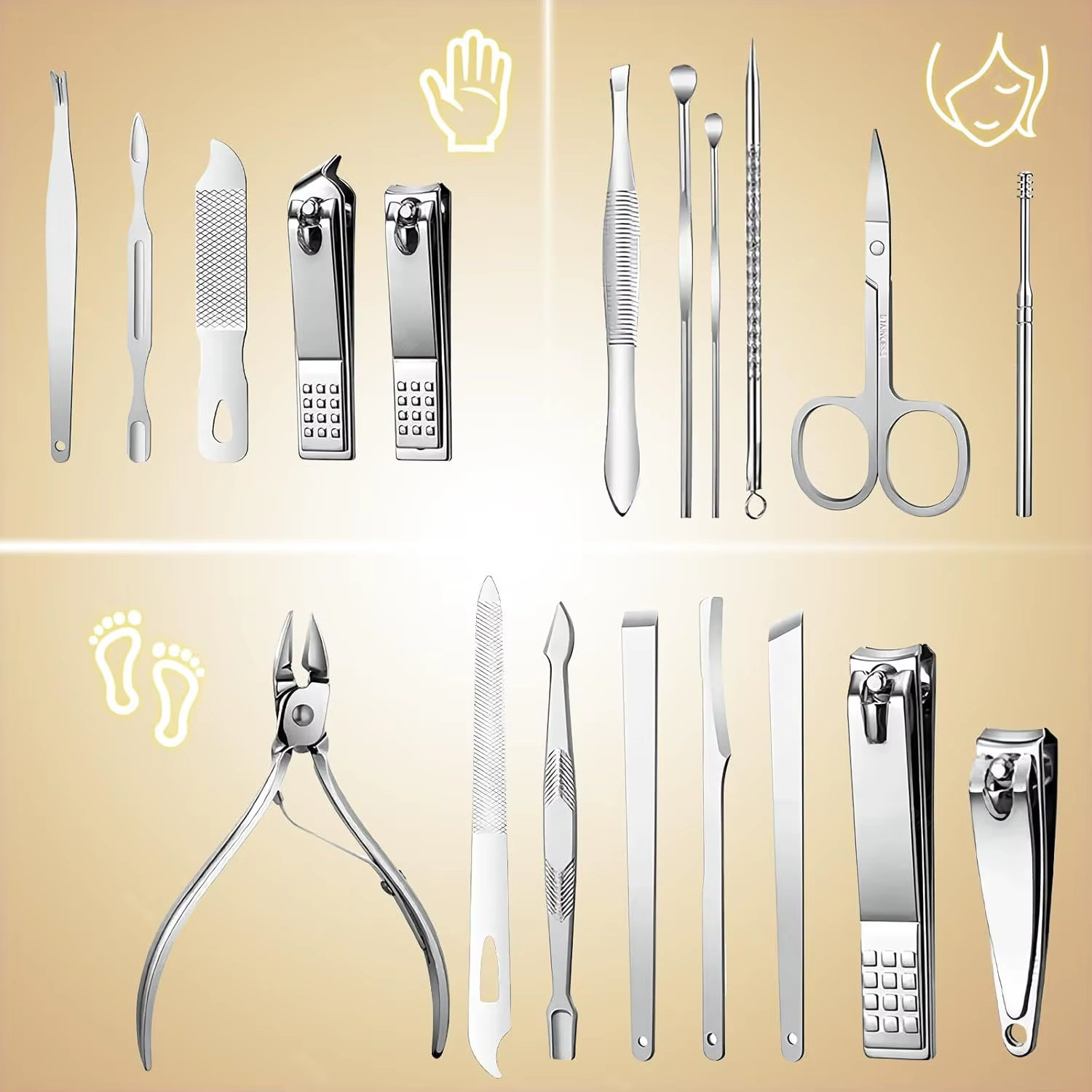 Kit de manucure 19 en 1, coupe-ongles, kit de pédicure, kit d'outils de manucure, kit de soin du visage en acier inoxydable, cadeau pour femmes, hommes, filles