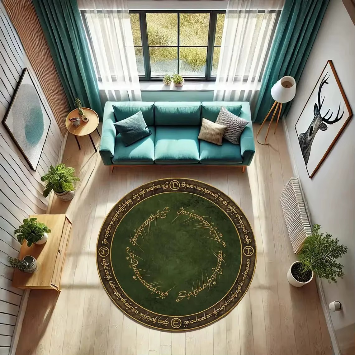 Tapis de terre du milieu, tapis vert rond fantaisie, tapis de sol cercle magique pour salle à thème, entrée, chambre de jeu, décor de jeu