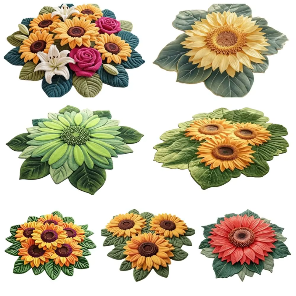Tapis de sol en forme de tournesol, durable, doux, antidérapant, absorbant, 60x60cm, pour salle de bain, décoration de la maison
