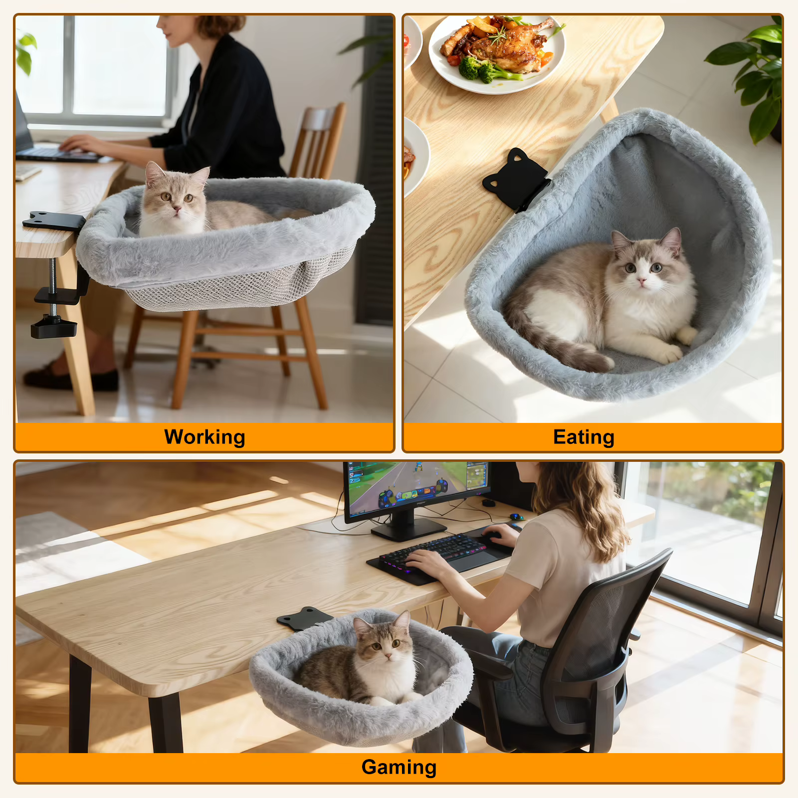 Lit de bureau pour chat, pliable en un clic, Design coulant, peu encombrant, Semi-circulaire, hamac, perche pour la maison, le bureau et les chats d'intérieur