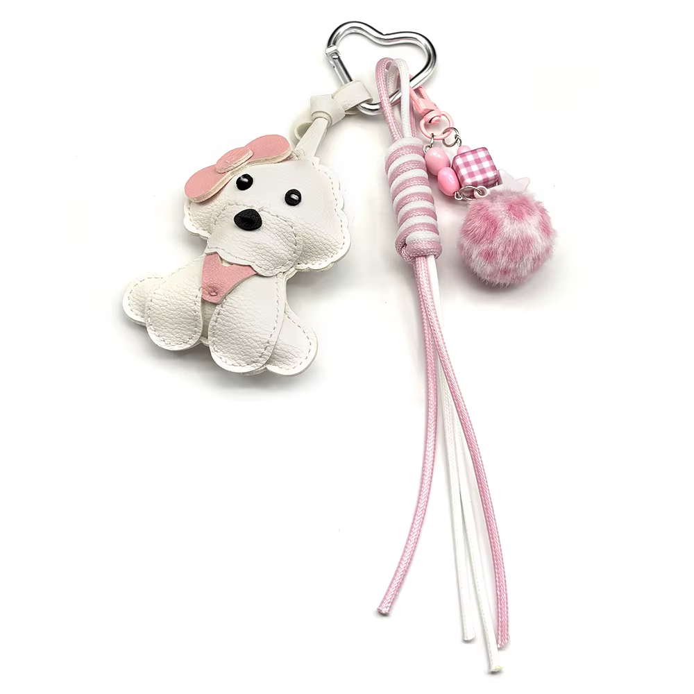 Sac à dos pour chien rose kawaii, accessoire, pompon, cuir PU, corde en nylon, boule de fourrure, sac pour chiot mignon pour filles, pendentif, cadeaux de bijoux d'anniversaire