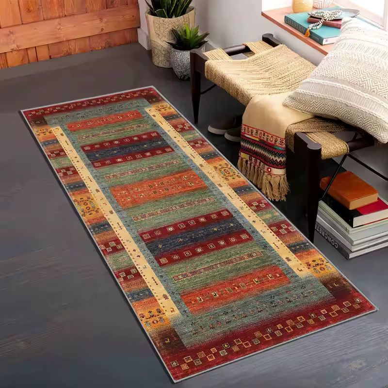 Tapis en molleton de corail à entretien facile, blocs de couleurs créatifs pour cuisine, couloir, buanderie, salle à manger, décoration