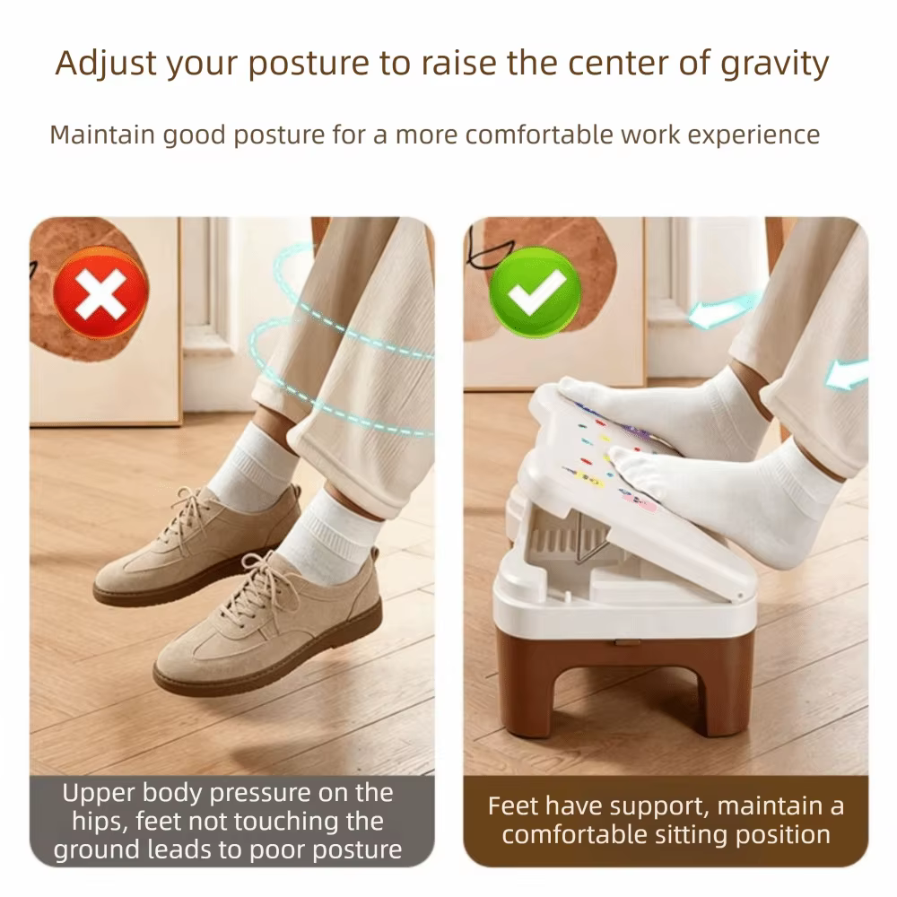 Repose-pieds ergonomique sous le bureau, base antidérapante, 6 niveaux, repose-jambes creux et confortable pour bureau d'ordinateur