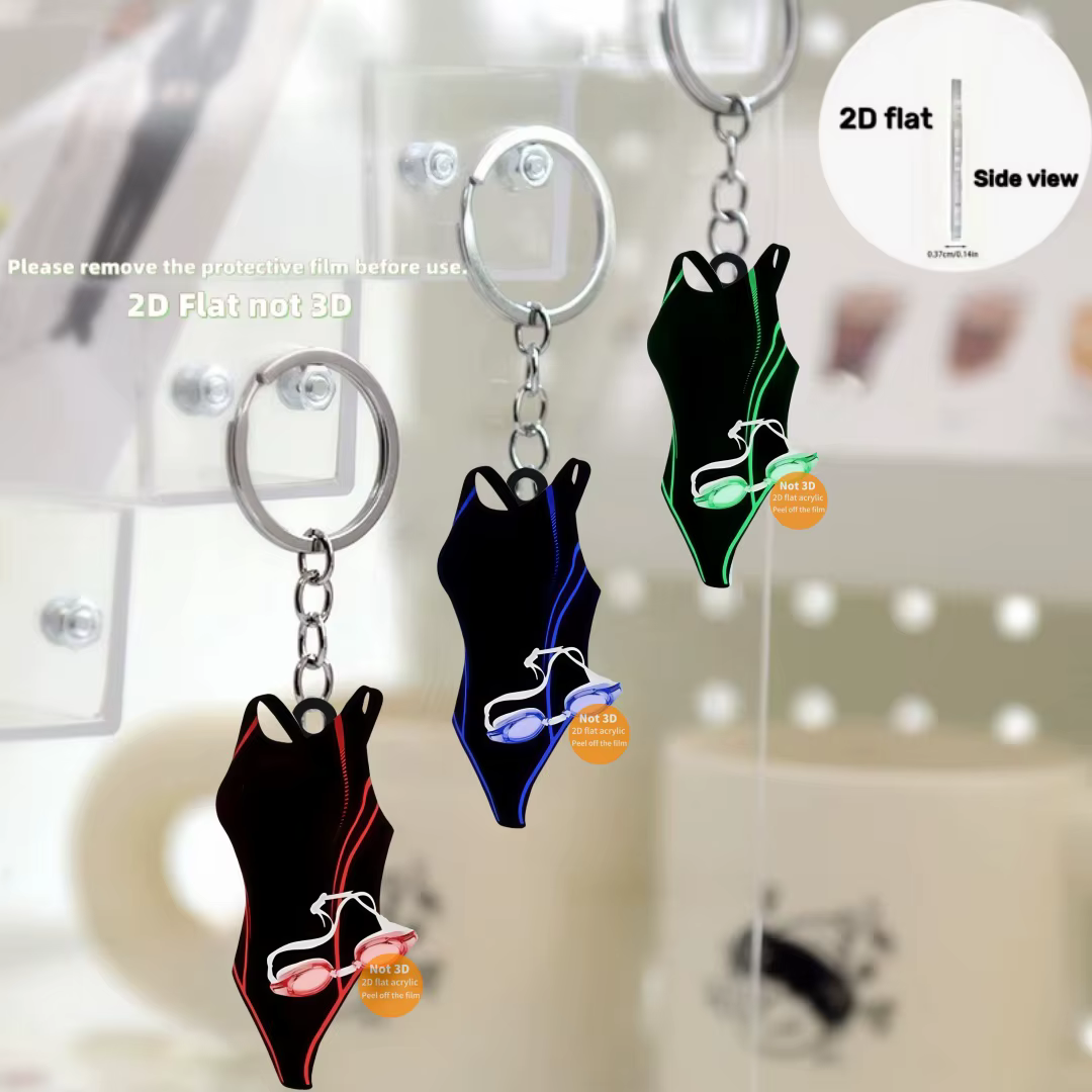 Porte-clés pendentif pour maillot de bain, thème de natation, ornement plat en acrylique 2D, breloques suspendues pour sacs, cadeau de fête, Festival à domicile