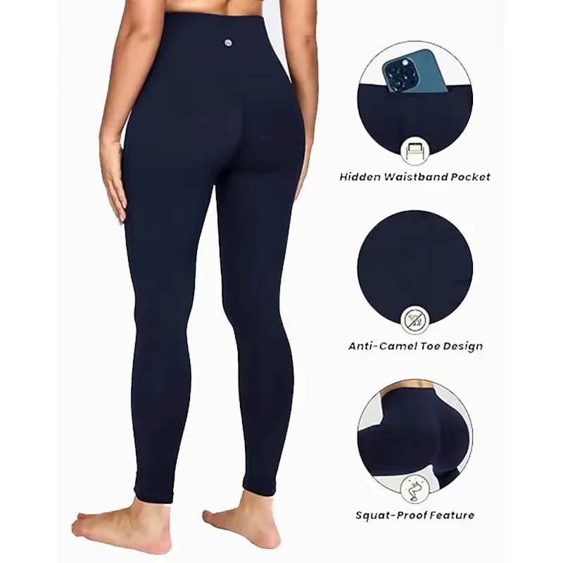 Leggings de yoga taille haute pour femme - Pantalon de sport moulant couleur unie pour le Pilates