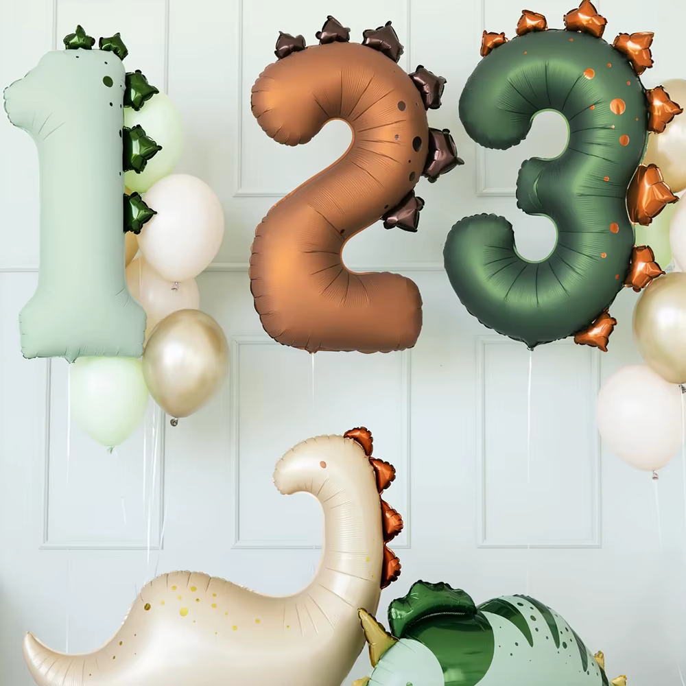 Ballon Dinosaure Numéro 3 de 36 pouces, Décoration de Fête d'Anniversaire Thème Dinosaure 1-3 ans, Centre de Table et Accessoire Photo