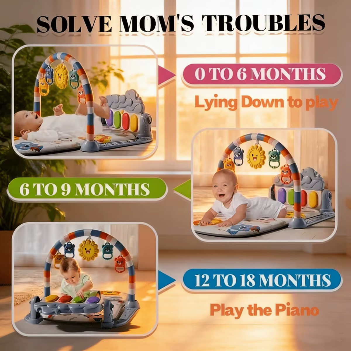 Tapis musical pour bébé, tapis d'activités, clavier musical, tapis de jeu pour ramper, jouets éducatifs précoces pour nourrissons et nouveau-nés de 0 à 36 mois