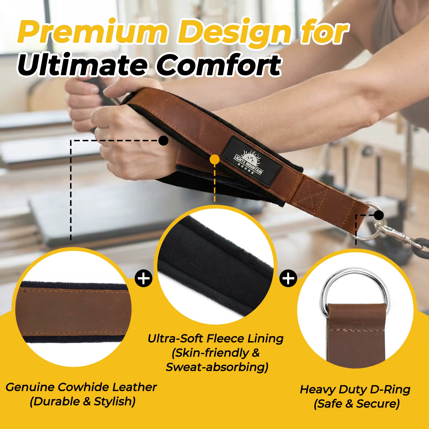 Sangles Pilates en cuir à double boucle pour reformateur