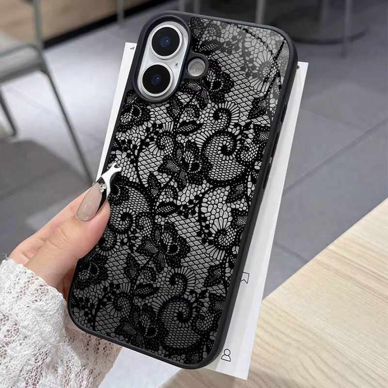 Coque en silicone à motif dentelle exquis pour iPhone 17 16 15 14 13 12 11 Pro Max, étui souple pour iPhone Air 16E 16 Plus XS X XR