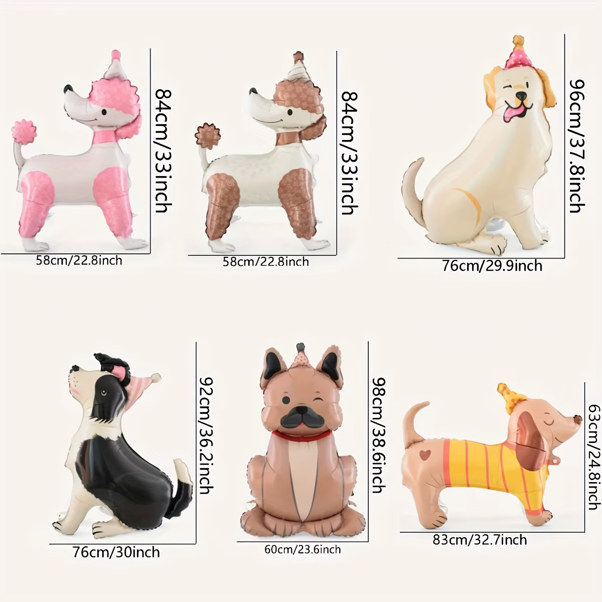 Ballons 3D en forme de chien - Ballons décoratifs pour fête d'anniversaire de bébé : Caniche, Teckel, Labrador, Bouledogue, Border Collie