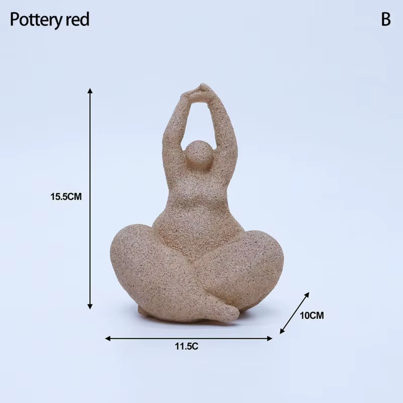 Sculpture abstraite de femme en yoga en résine rouge terre cuite