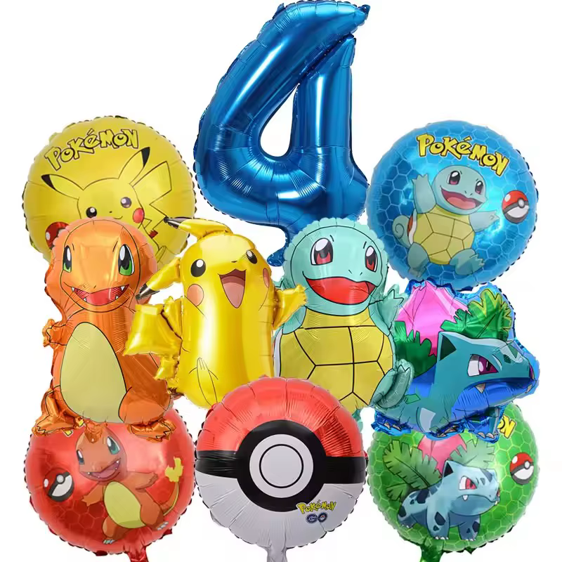 Ensemble de ballons Pokemon Pikachu, 10 pièces, ballons numérotés bleus de 32 pouces pour enfants, décoration de fête d'anniversaire du 1 au 9e anniversaire