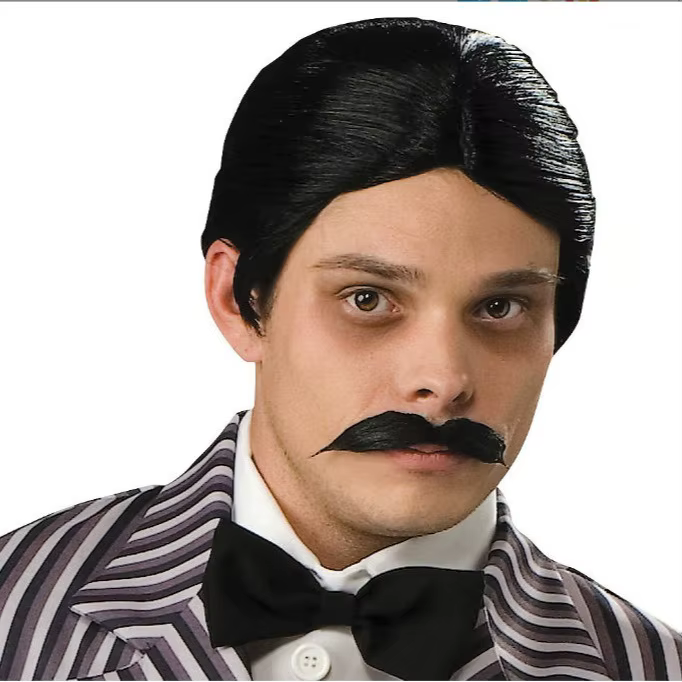 Perruque de cosplay Gomez Addams du musical Broadway « La Famille Addams », ensemble perruque, barbe et sourcils pour fête et déguisement
