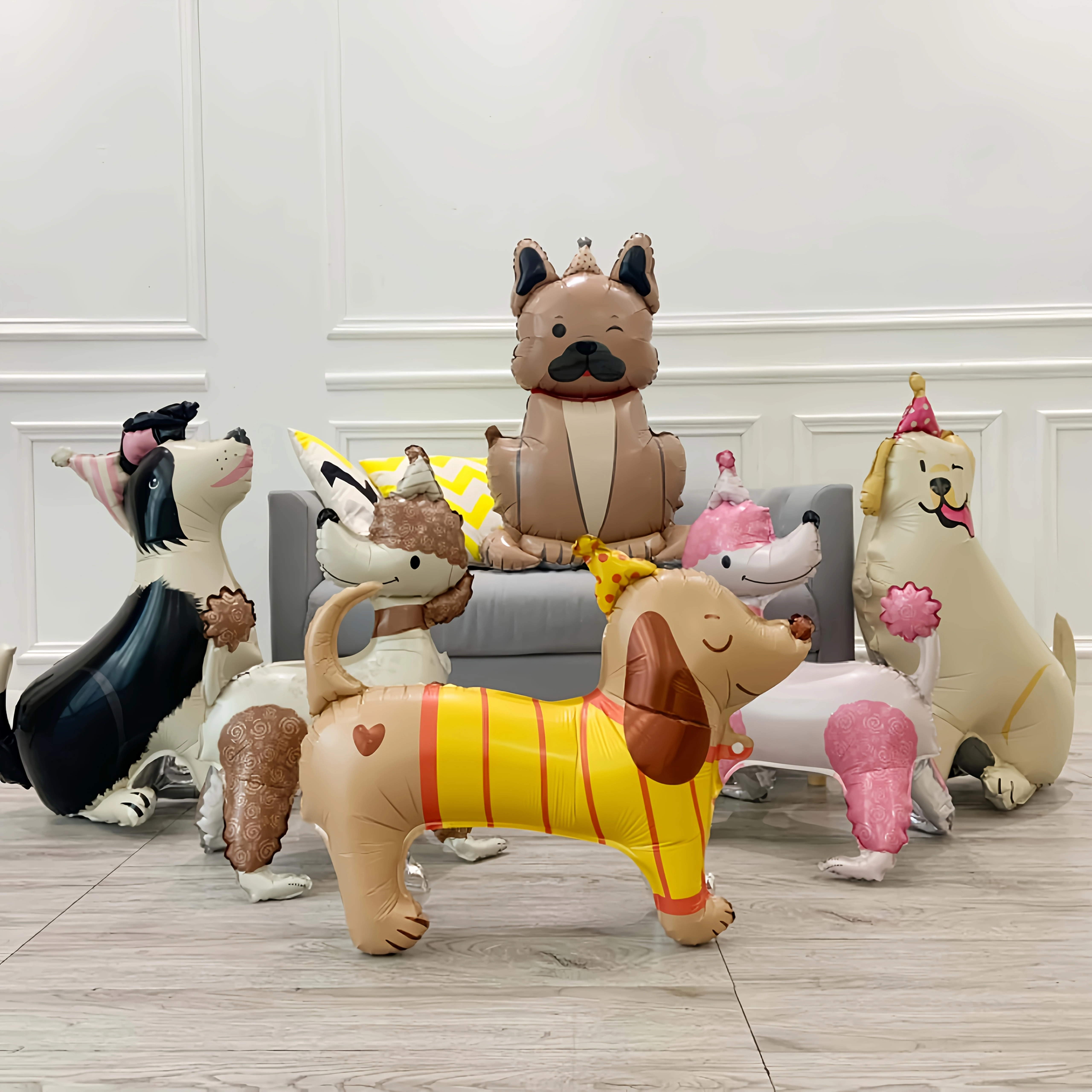 Ballons 3D en forme de chien - Ballons décoratifs pour fête d'anniversaire de bébé : Caniche, Teckel, Labrador, Bouledogue, Border Collie