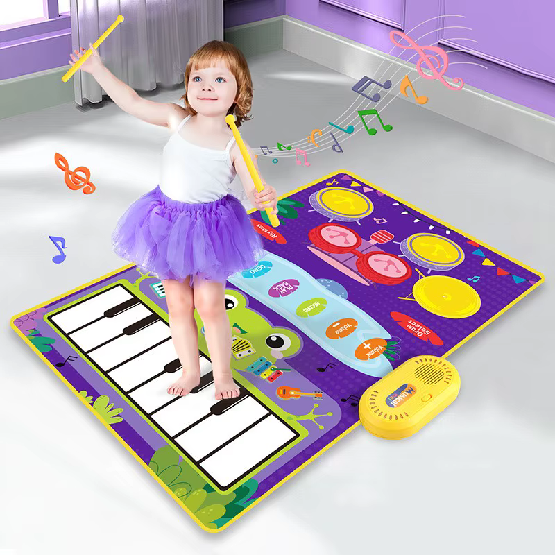 Tapis de jeu 2 en 1 pour bébé, tambour de Piano Musical, pour enfants en bas âge, tapis de danse pour clavier de sol avec sons, jouet pour bébé, couverture musicale