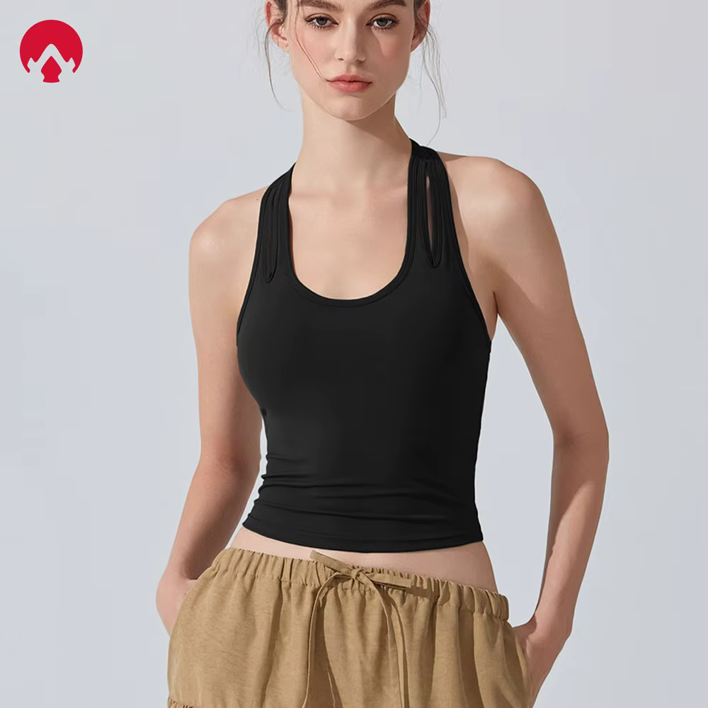 Débardeur de sport antibactérien pour femmes, sensation nue, coussinets amovibles, col en U, dos nageur, soutien-gorge de Yoga, coupe cintrée, haut d'entraînement pour la course à pied et la salle de 