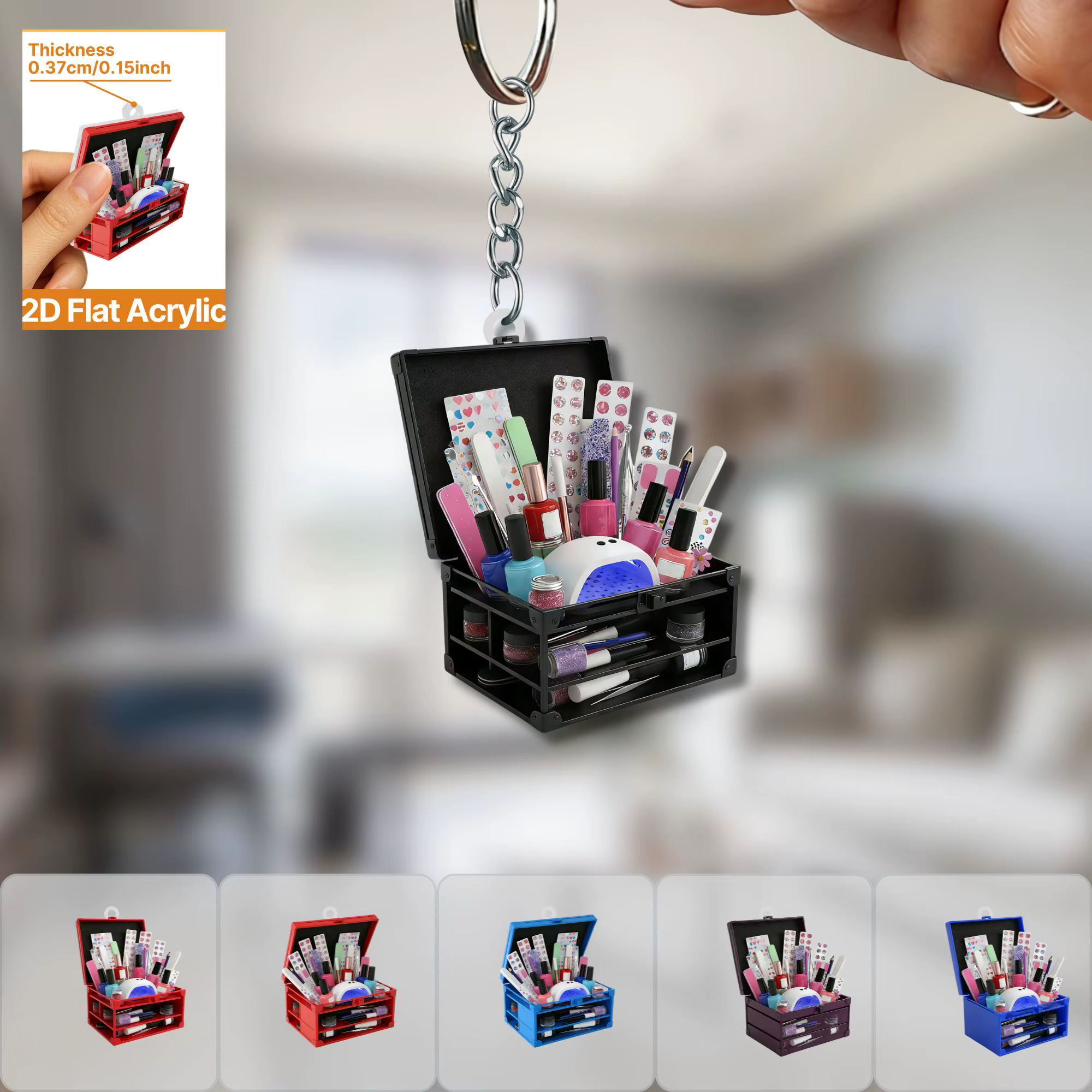 Kit de manucure 2D en acrylique plat, accessoire charmant pour les techniciennes en ongles et les amateurs de beauté, à porter dans les sacs à dos, sur les clés ou comme rétroviseur de voiture