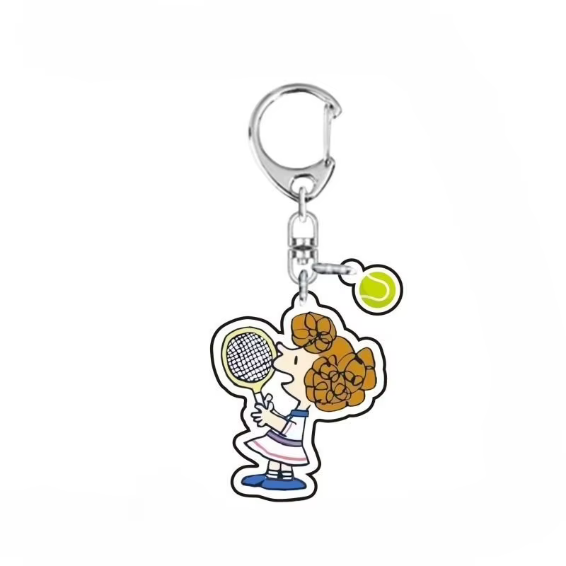 Porte-clés pendentif Snoopy chiot mignon de dessin animé jouant au tennis, en acrylique, pour clés de voiture et sacs, accessoire de personnalité tendance, vente en gros