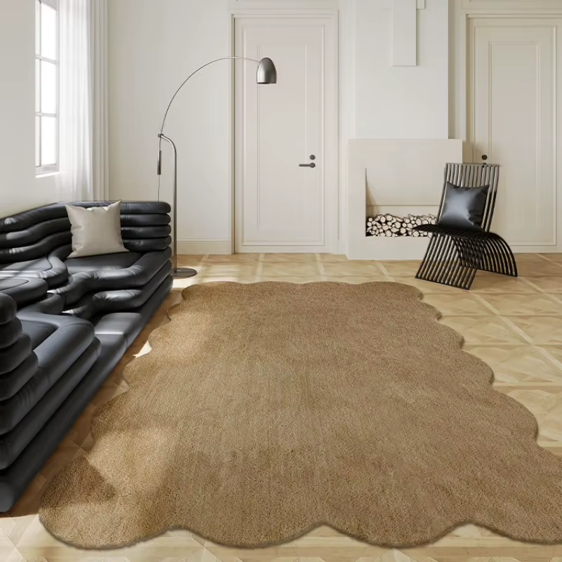 Tapis en Peluche Irrégulier pour Décoration de Salon, Minimalisme Moderne, Solide, Moelleux, Doux, pour Chambre à Coucher, Maison, Polymères Lavables