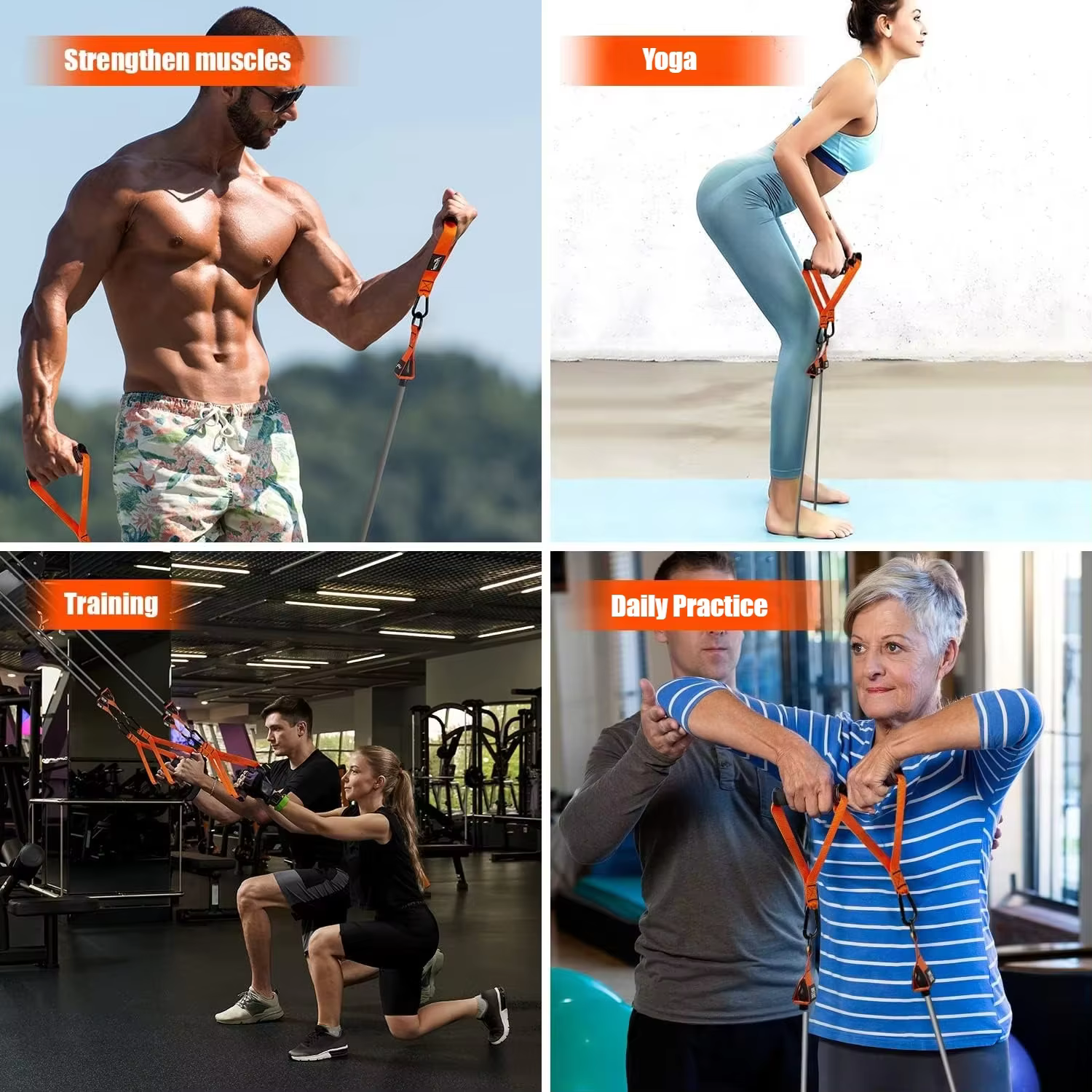 Sangle de résistance avec poignée : utilisée pour l'entraînement musculaire