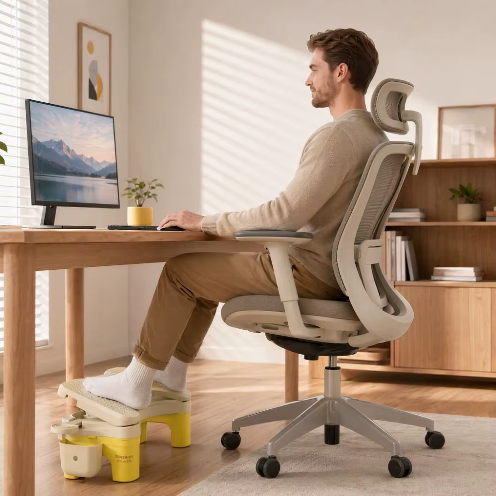 Repose-pieds ergonomique sous le bureau, base antidérapante, 6 niveaux, repose-jambes de bureau confortable, respirant, réglable, pour salle de bain
