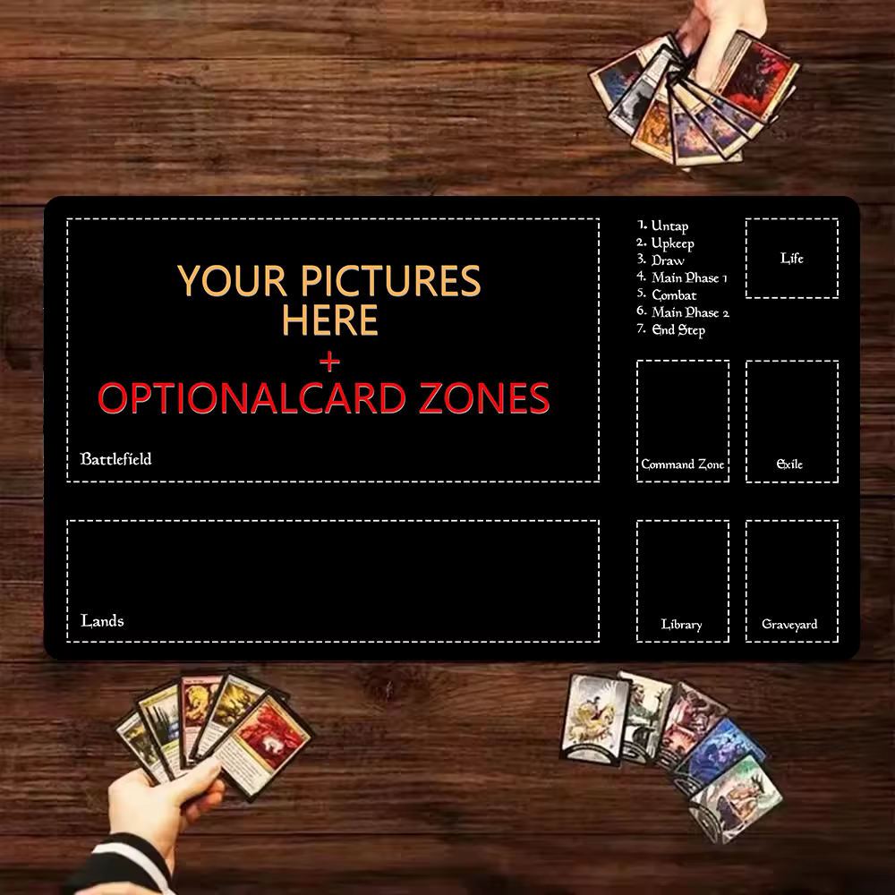 Tapis de jeu TCG personnalisé 24 "X 14", tapis de jeu personnalisé avec Zones, accessoires de table MTG, jeux de cartes à collectionner