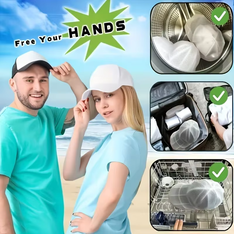 Cage de nettoyage pour chapeaux pour machines à laver, nettoyeur de chapeaux avec sac en filet, sacs ou supports à chapeaux peuvent être achetés séparément.