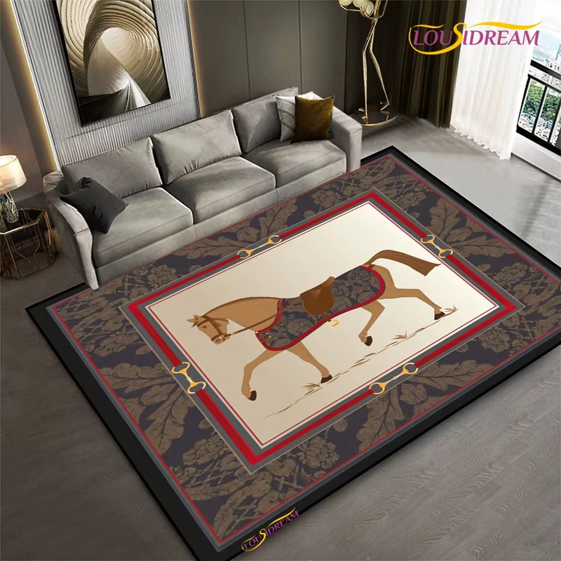 Tapis cheval à cadre ethnique pour salon, chambre à coucher, cuisine, tapis de sol antidérapant pour enfants, cadeau d'anniversaire, accessoires de photographie