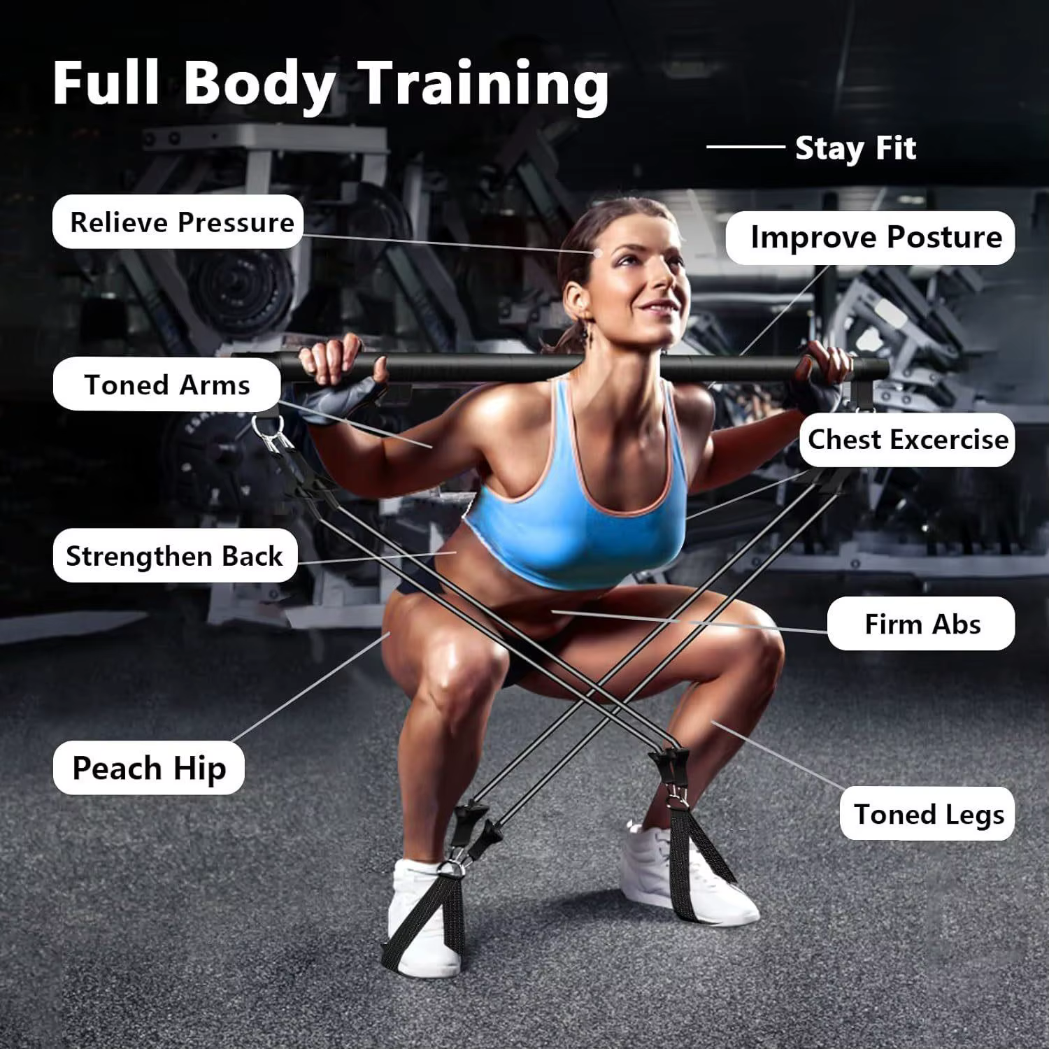 Kit de barre de Pilates avec bandes de résistance réglables