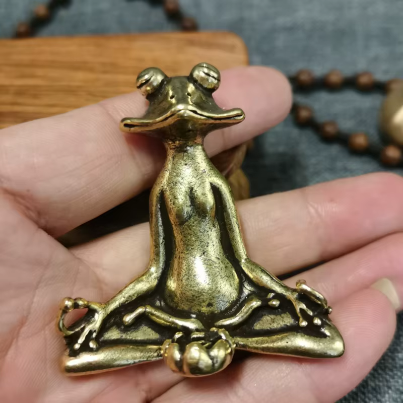 Statue de grenouille Zen de méditation en laiton Antique