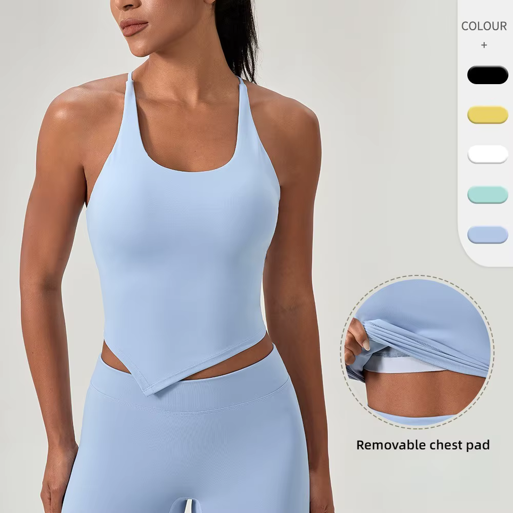Débardeur de yoga rembourré effet seconde peau pour femme, séchage rapide, extensible, pour la course et la gym