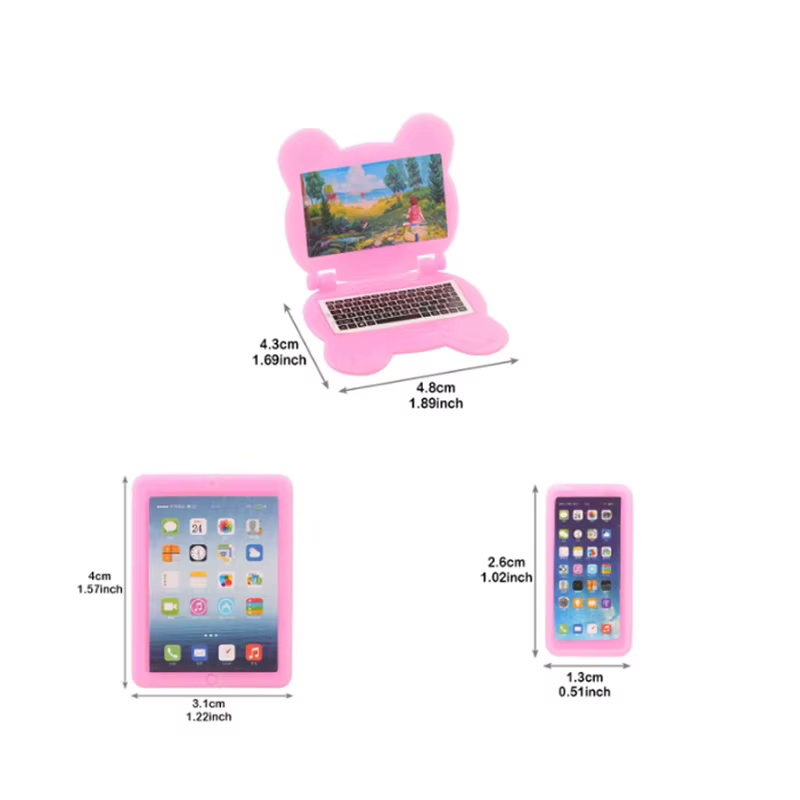 Lot de 3 mini-objets pour maison de poupée, accessoires mignons et kawaii pour poupées, ensemble d'ordinateurs, iPad et téléphones miniatures, articles de maison de poupée amusants et réalistes pour m